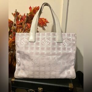 AUTHENTIC CHANEL Travel Line Beige CC Nylon, Leather Tote Bag